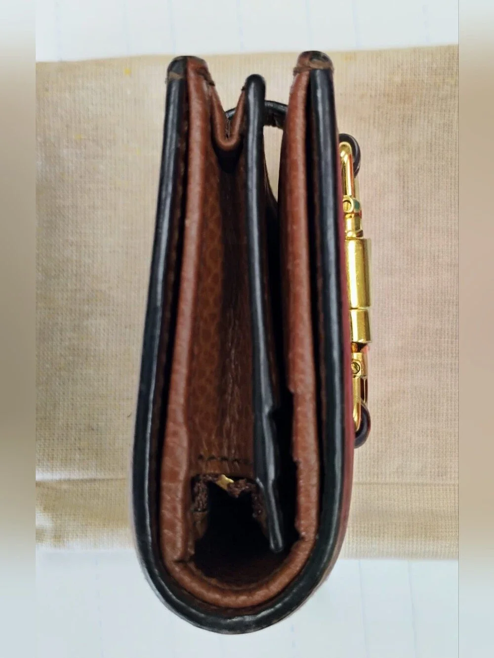EUC Gucci Denim Monogram Wallet with Brown Leather Trim GHW - Picture 4 of 14